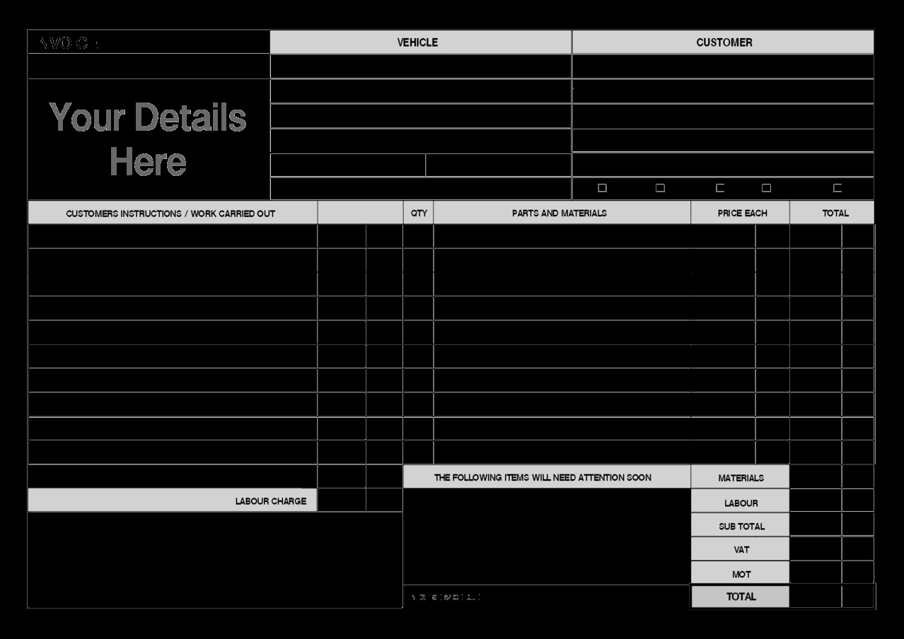 Auto Repair order Template Word Awesome Garage Invoice Template