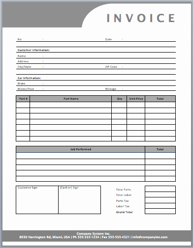 Auto Repair order Template Word Elegant Auto Repair Invoice Template Templates