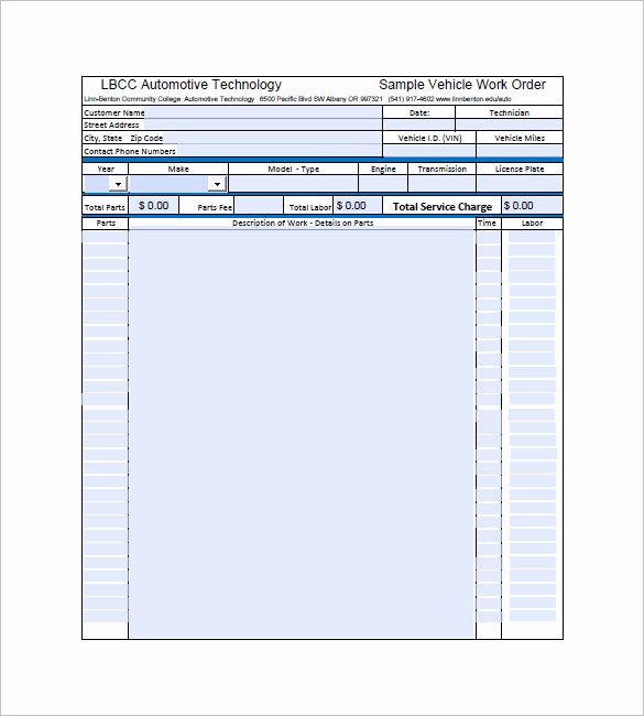 Auto Repair order Template Word Fresh 6 Auto Repair Invoice Template