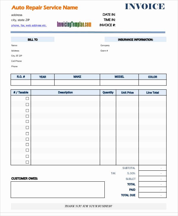 Auto Repair order Template Word Inspirational 5 Auto Repair Invoice Samples – Examples In Pdf Word