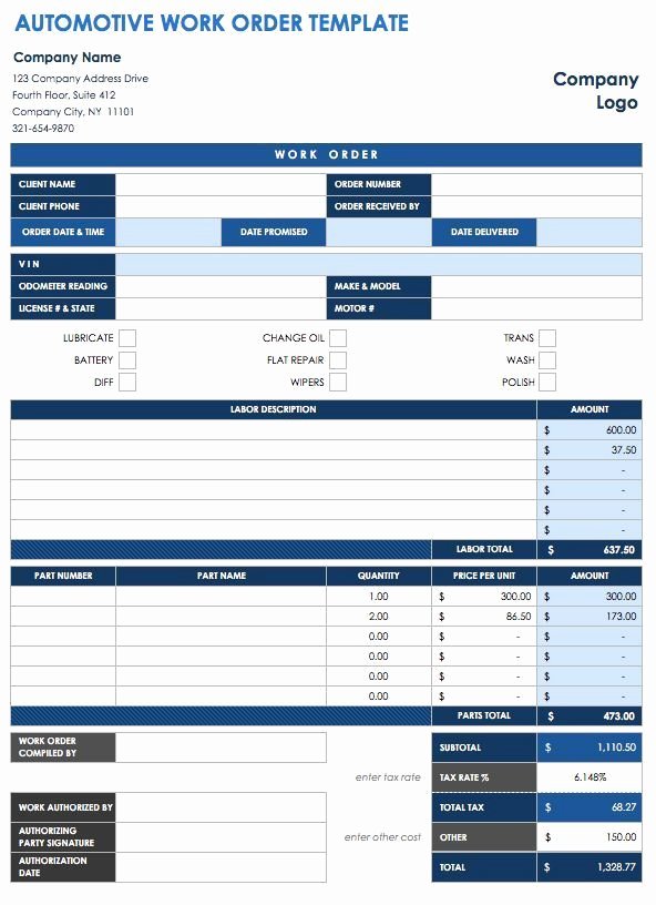 Auto Repair order Template Word Luxury 40 Work order Template Free Download [word Excel Pdf]