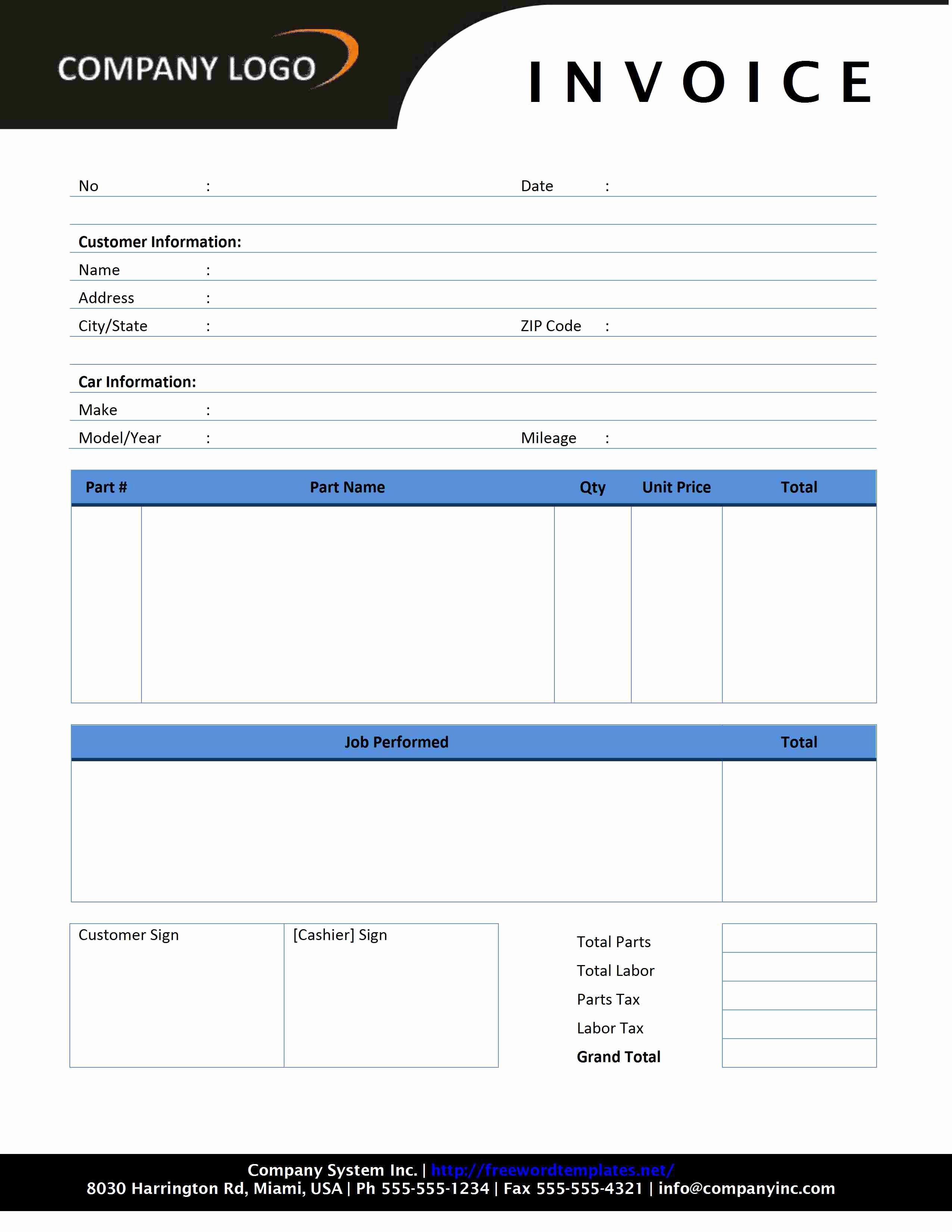 Auto Repair order Template Word Luxury Auto Repair Invoice