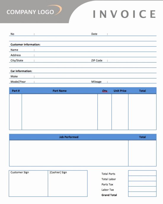 Auto Repair order Template Word Unique Auto Invoice Template