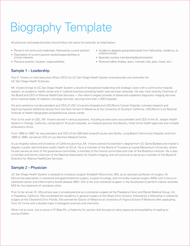 sample biography for grant application