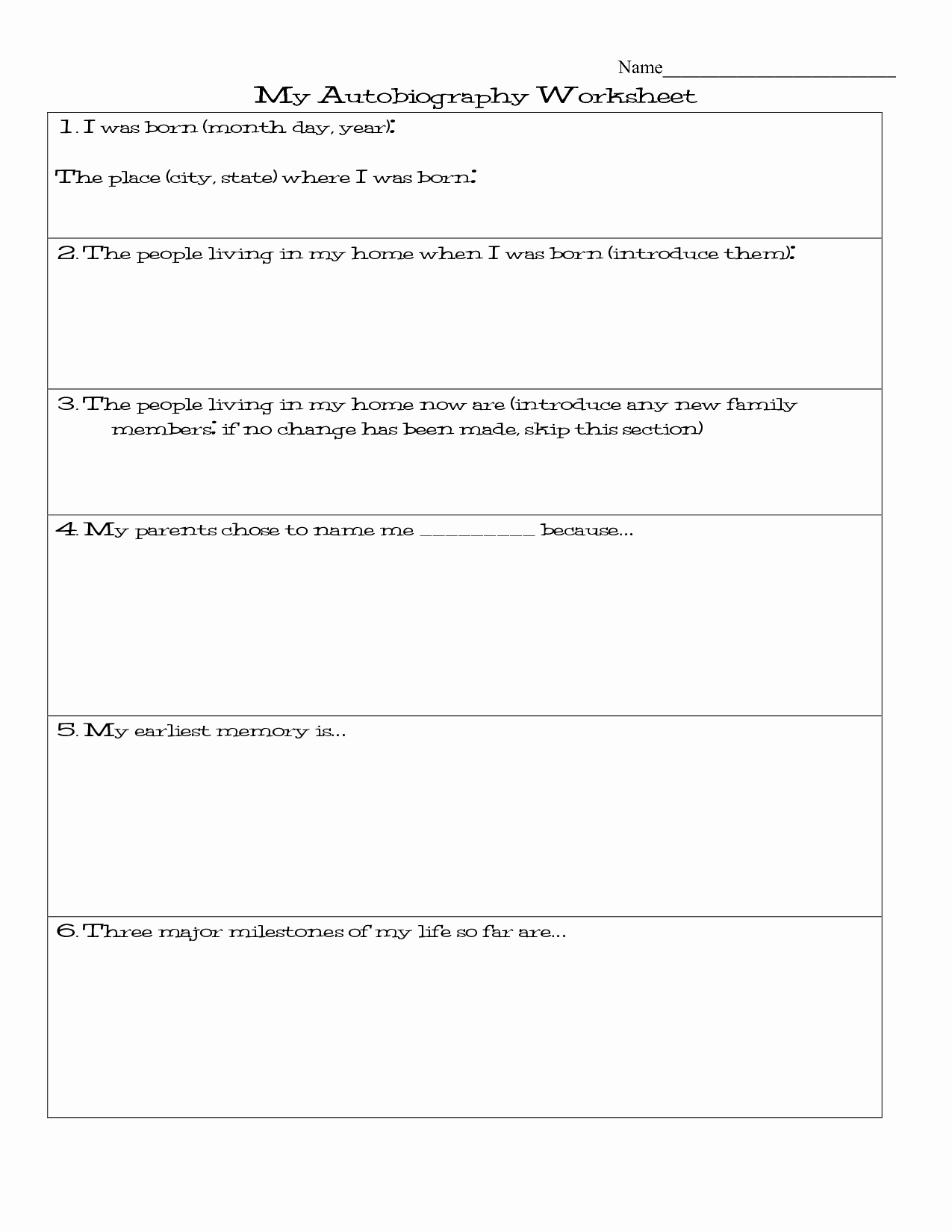 Autobiography Template for Elementary Students Best Of Autobiography Questions Worksheet the Best Worksheets