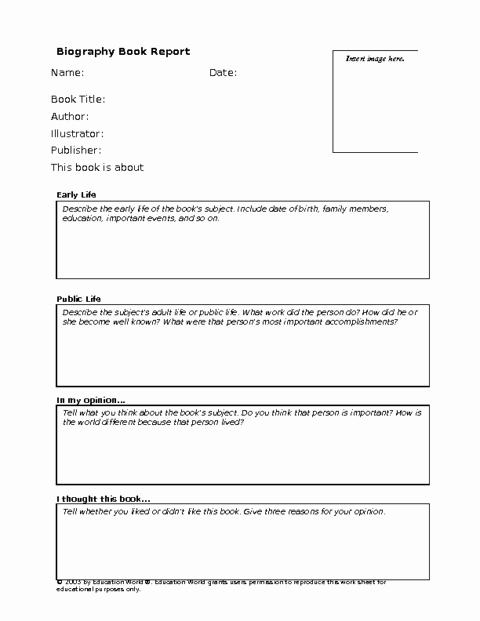 Autobiography Template for Elementary Students Unique Biography Book Report Template