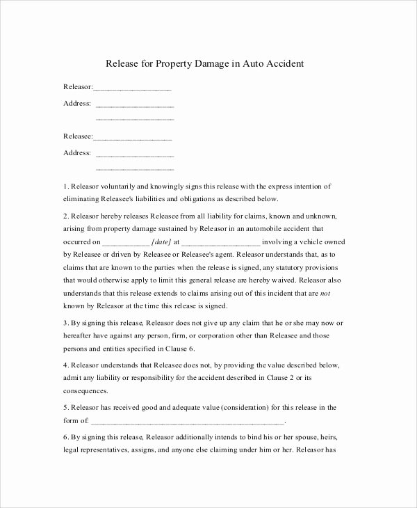 Automobile Accident form Best Of 9 Sample Release Of Liability forms