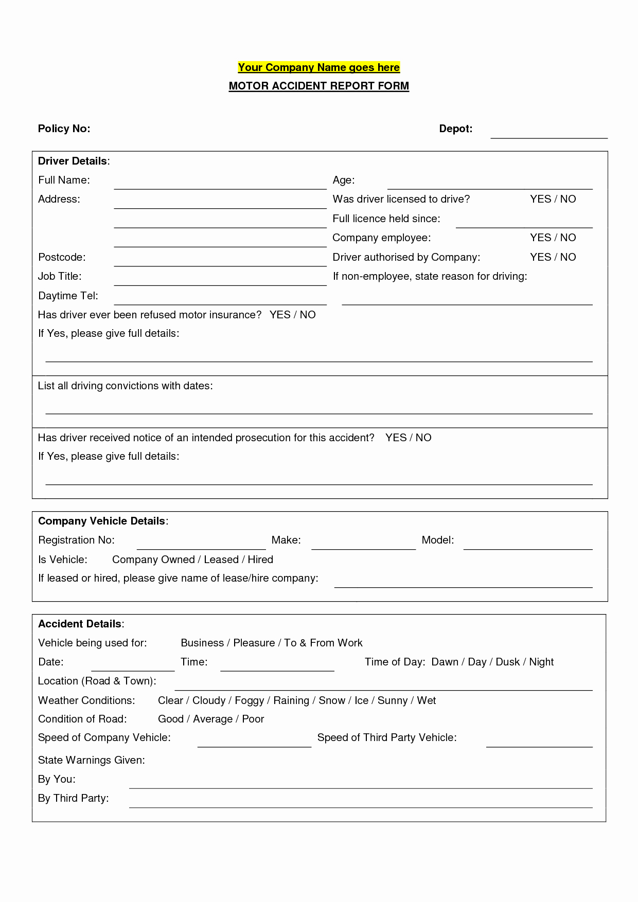 Automobile Accident form Inspirational Best S Of Accident Incident Report form Accident