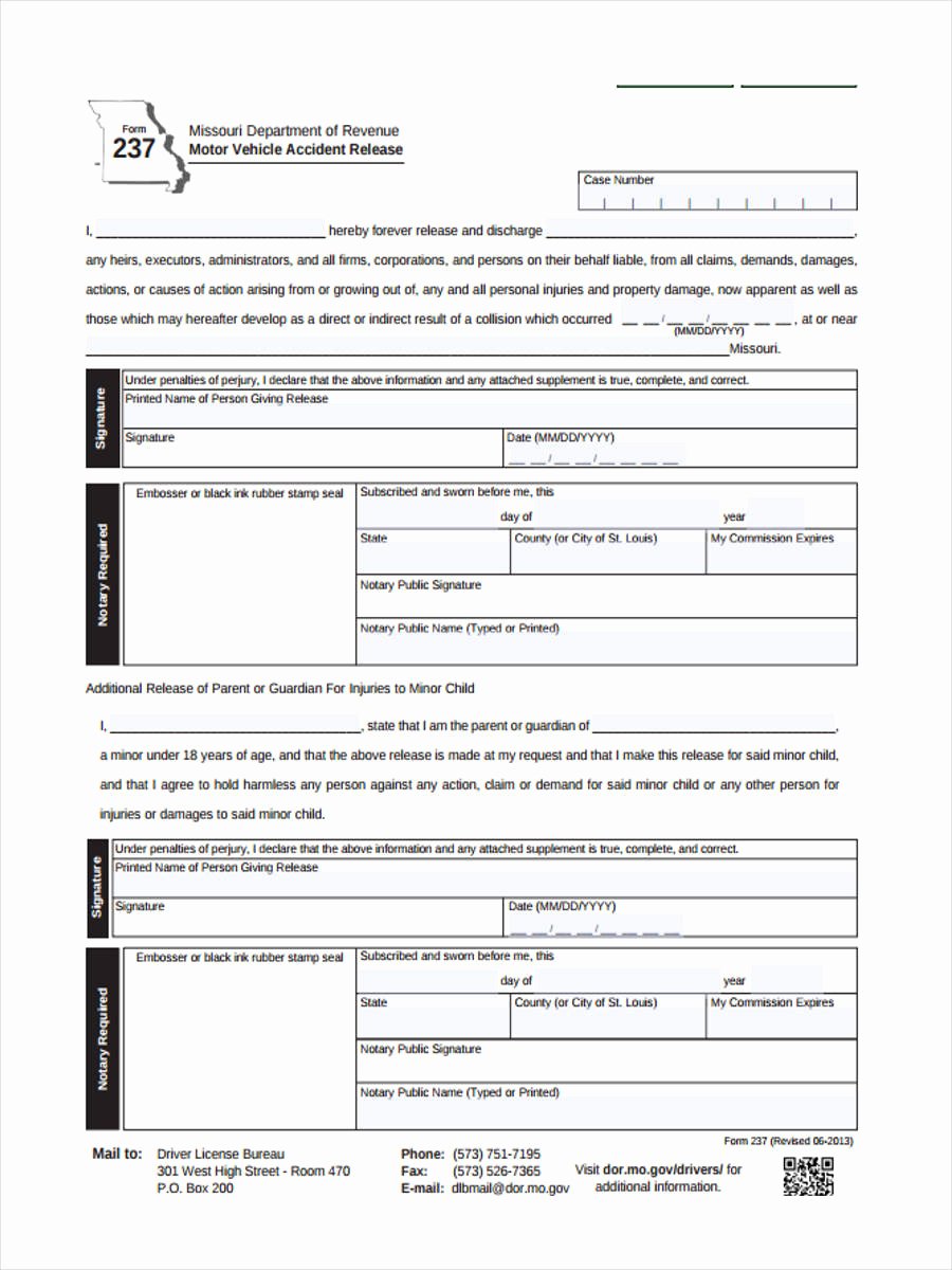 Automobile Accident form New 9 Accident Waiver form Samples Free Sample Example