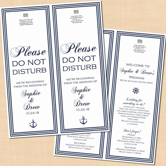 Avery Door Hanger Template for Word Lovely Nautical Do Not Disturb Door Hanger Wedding Itinerary Navy