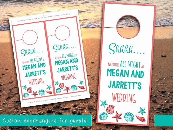 Avery Door Hanger Template for Word Unique Beach Wedding Door Hanger Template Seashell Coral Teal