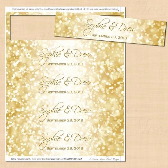 Avery Door Hanger Template for Word Unique White Gold Sparkles Water Bottle Labels Text Editable
