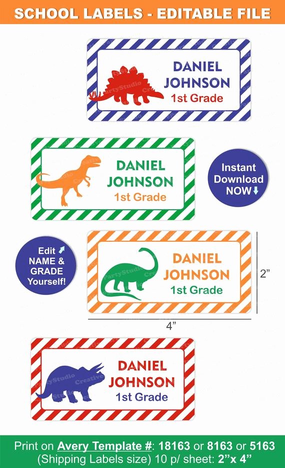 Avery Labels Template 18163 Lovely Dinosaur School Labels Dinosaur Labels School Name