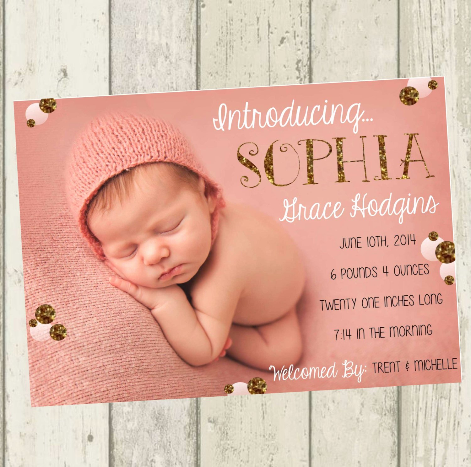 Baby Announcement Email Elegant Baby Girl Birth Announcement Pink &amp; Gold Glitter Newborn