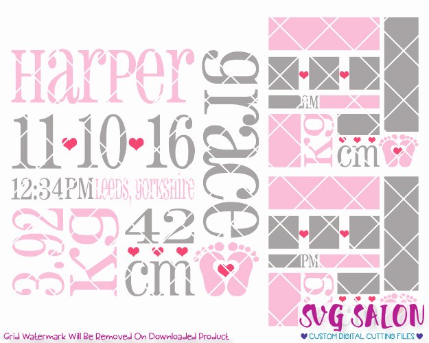 Baby Birth Stats Template Free Beautiful Baby Girl Birth Announcement Metric Template Svg Cut File Set