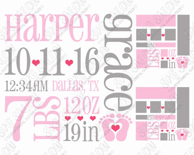 Baby Birth Stats Template Free Beautiful Baby Girl Birth Announcement Template Svg Cut File Set