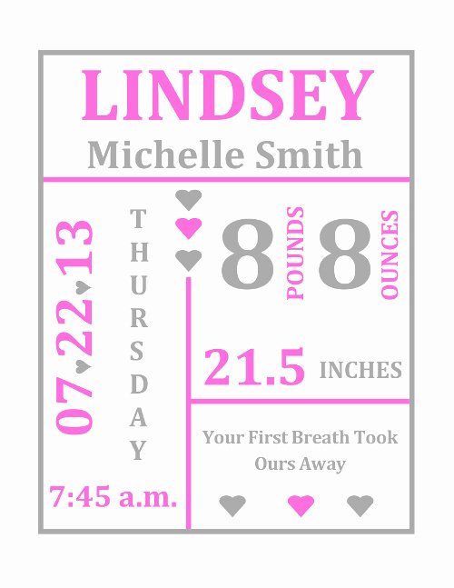 Baby Birth Stats Template Free Fresh Customizable Baby Birth Stats Nursery Wall Art