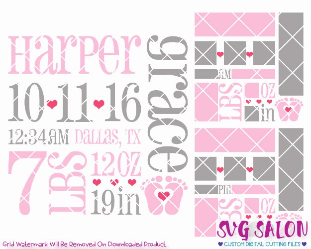 Baby Birth Stats Template Free Inspirational Baby Girl Birth Announcement Template Svg Cut File Set
