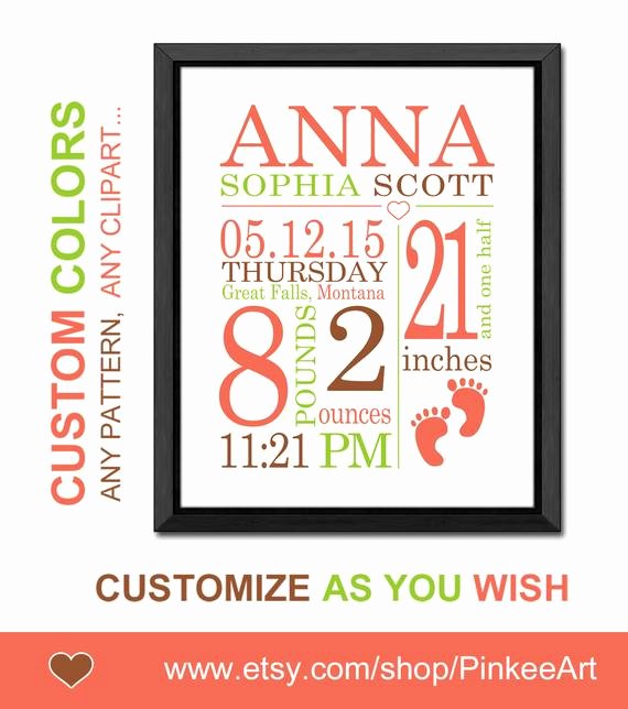 Baby Birth Stats Template Free Luxury Baby Announcement Wall Art Personalized Birth Stats