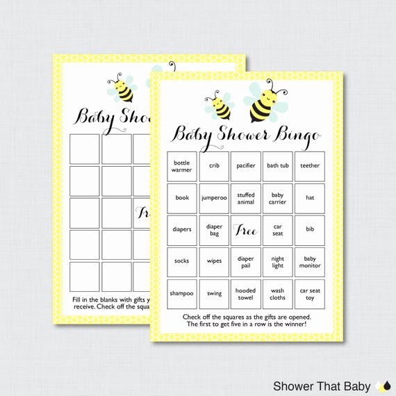 Baby Shower Bingo Generator Lovely Bumble Bee Baby Shower Bingo Cards In Yellow Printable Blank