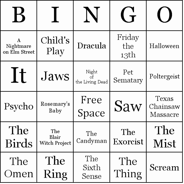 Baby Shower Bingo Generator Luxury Horror Movies Bingo Cards