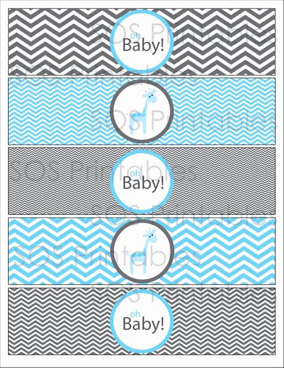 Baby Shower Water Bottle Label Template Free Elegant Blue Giraffe Baby Shower Printable Water Bottle by