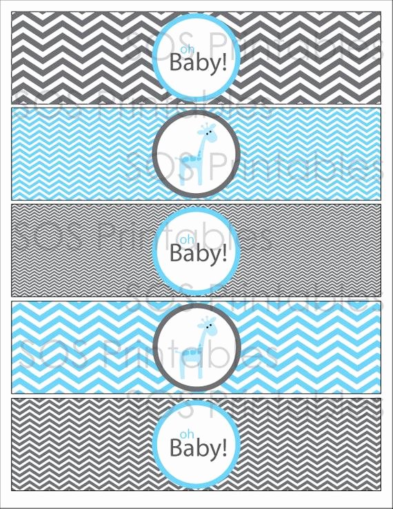 Baby Shower Water Bottle Label Template Free Elegant Blue Giraffe Baby Shower Printable Water Bottle by