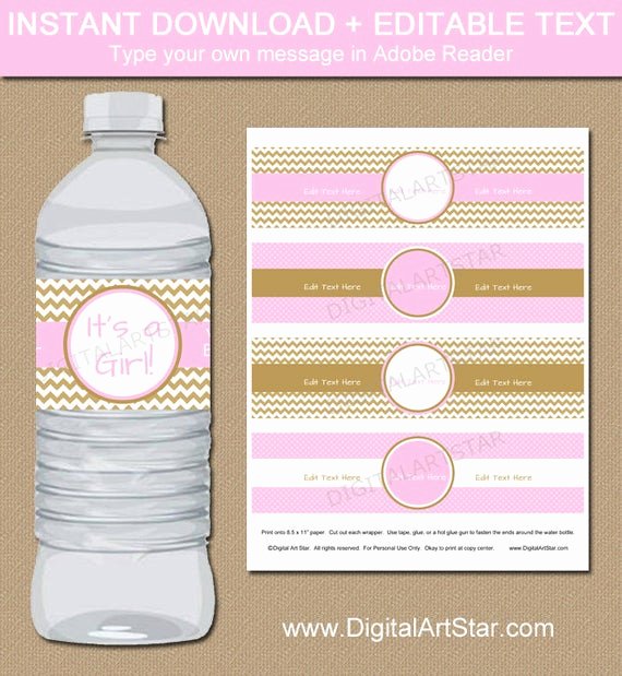 Baby Shower Water Bottle Label Template Free Lovely Pink &amp; Gold Baby Shower Water Bottle Labels Editable