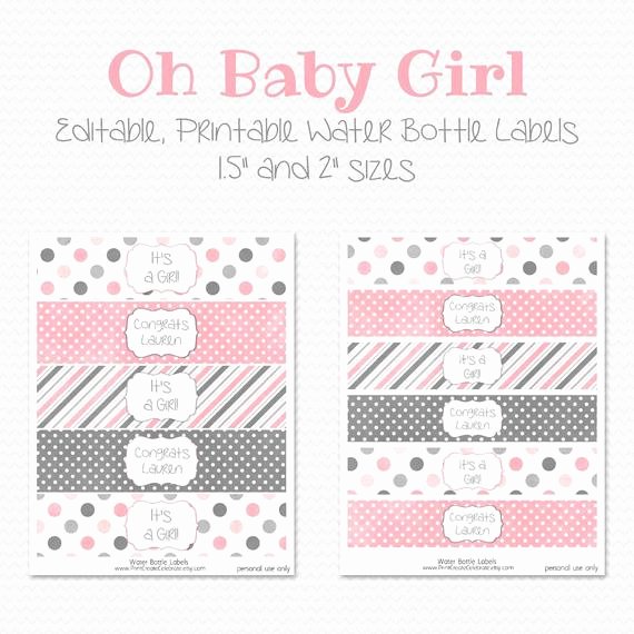 Baby Shower Water Bottle Labels Free New Items Similar to Water Bottle Labels Pink and Grey Girl