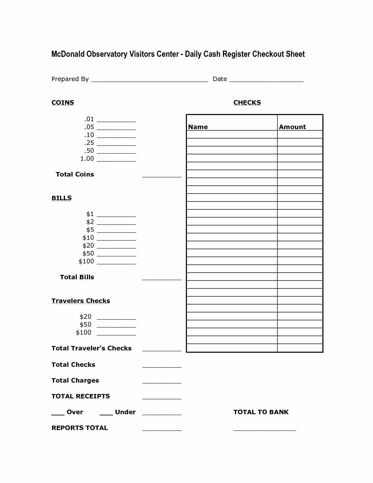 Balance Sheet Reconciliation Template Awesome Cash Drawer Count Sheet Template