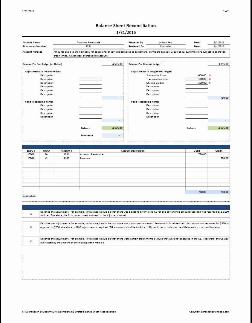Balance Sheet Reconciliation Template Elegant Balance Sheet Reconciliation Template Spreadsheetshoppe