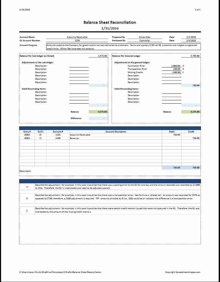 Balance Sheet Reconciliation Template Elegant Balance Sheet Reconciliation Template Spreadsheetshoppe