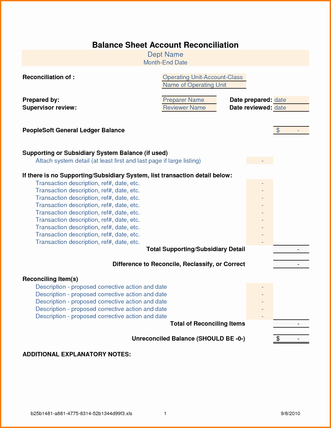 Balance Sheet Reconciliation Template Luxury Balance Sheet Reconciliation Template