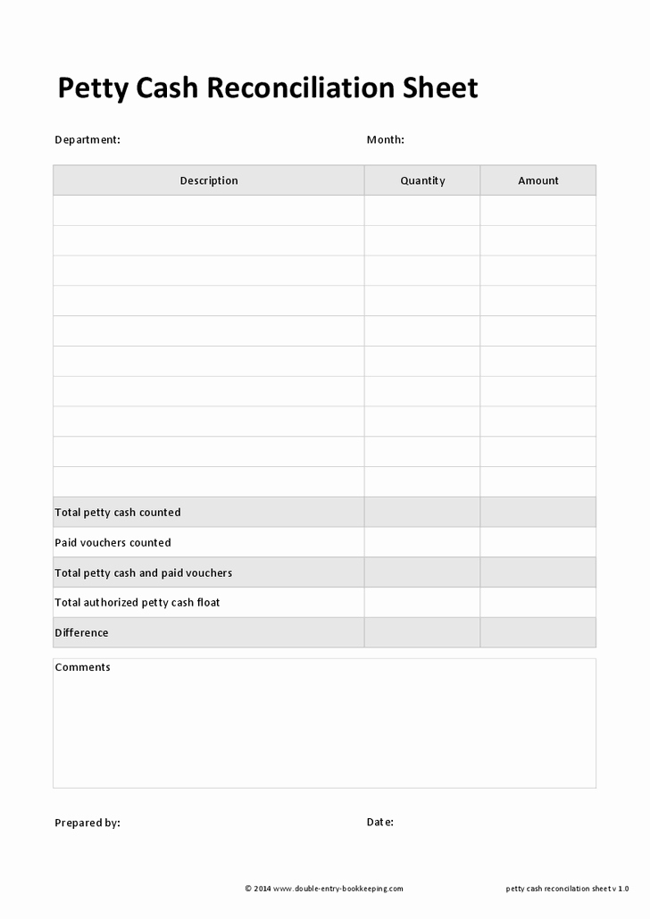 Balance Sheet Reconciliation Template Unique Petty Cash Reconciliation form