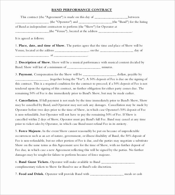 Band Contract Template Elegant Band Contract Template 21 Free Samples Examples format
