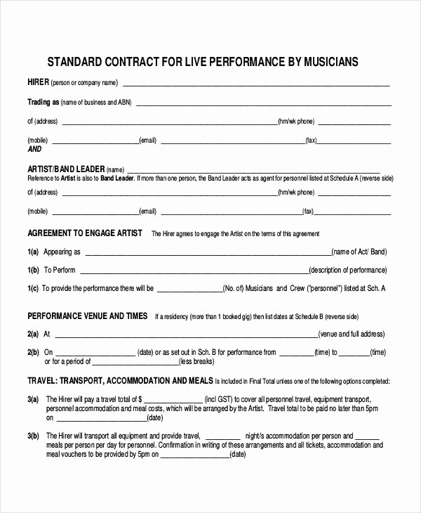 Band Contract Template Fresh 28 Contract Templates Free Sample Example format