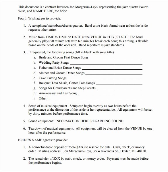 Band Contract Template New Band Contract Template 14 Samples Examples format