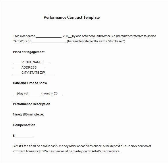 Band Contract Template New Band Performance Contract Template Invitation Template