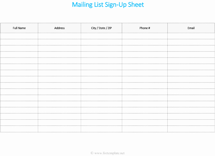 Band Input List Template Elegant Free Printable Mailing List Template for Word List Templates