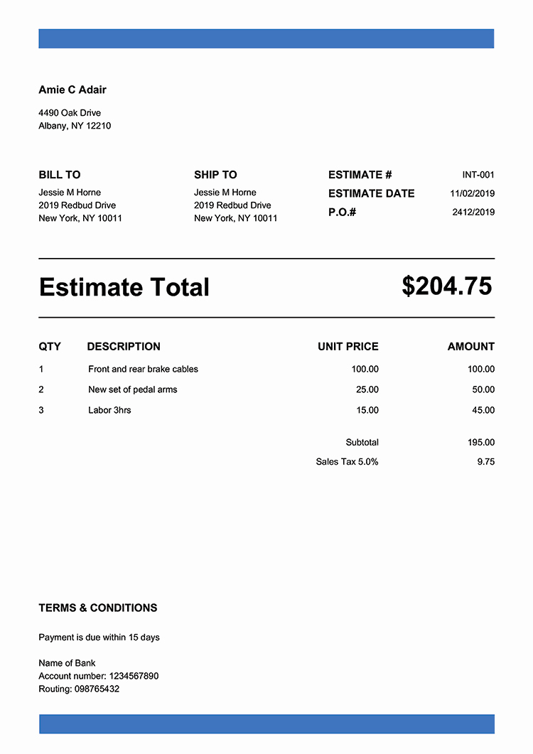 Band Input List Template Unique Free Estimate Templates Over 100 Styles