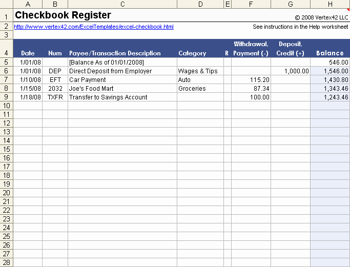 Bank Ledger Template Fresh Free Excel Checkbook Register Printable