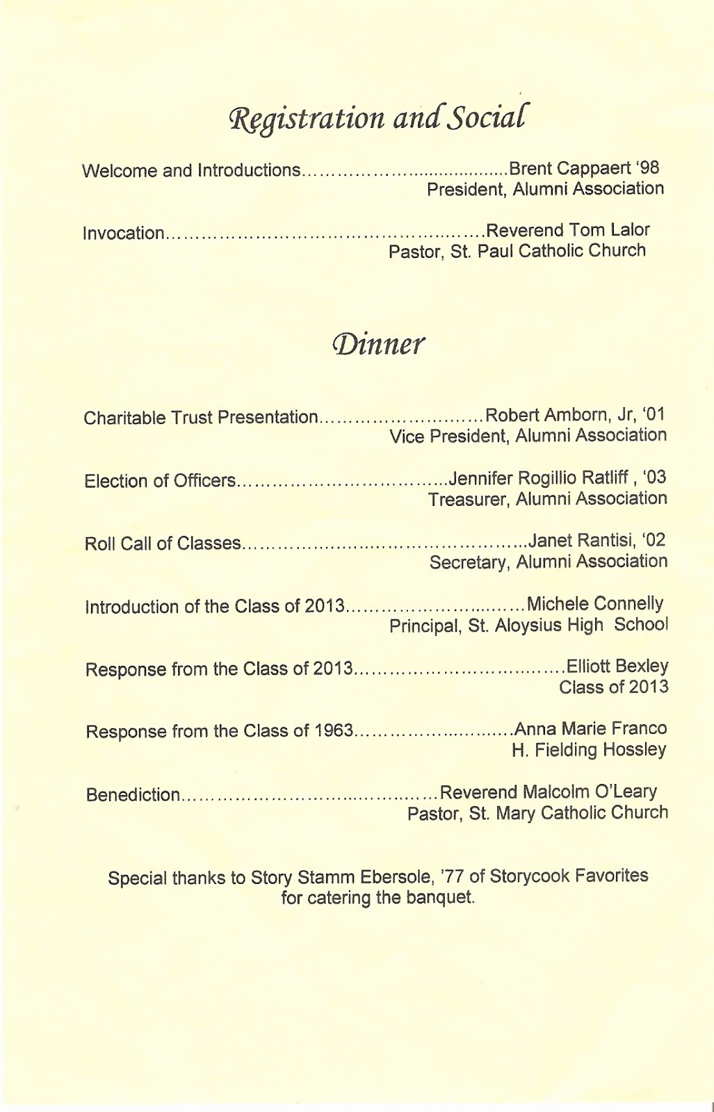 Banquet Program Template Best Of Class Of 1959 2013 St Al St Francis Alumni Banquet