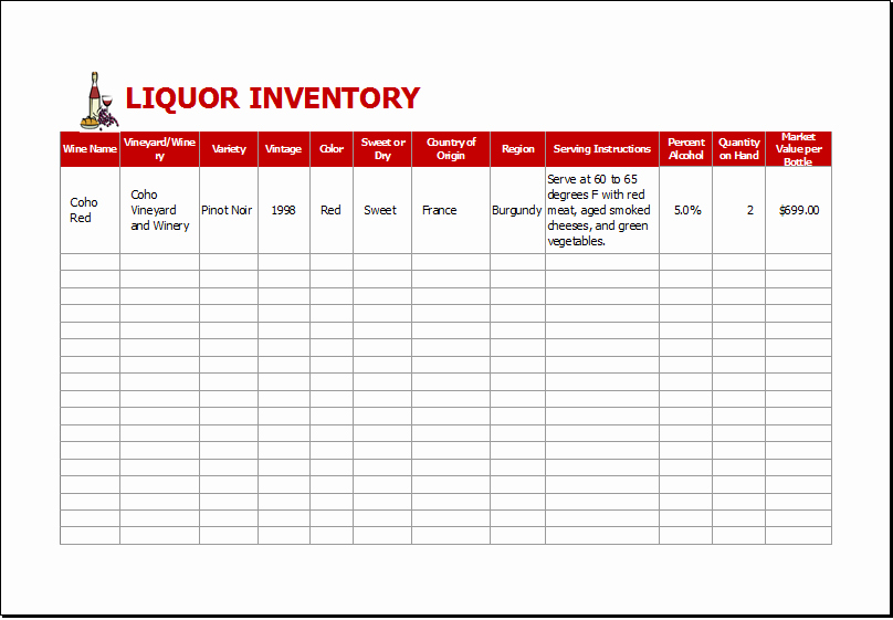 Bar Inventory Template Awesome Liquor Inventory Sheet Template for Excel