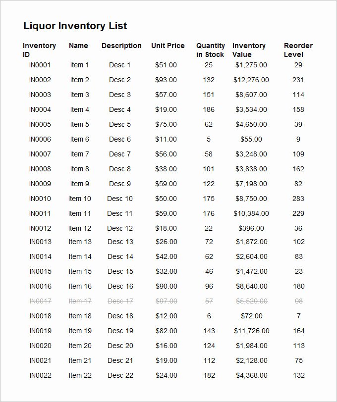 Bar Inventory Template Lovely 15 Liquor Inventory Templates – Free Excel Pdf Documents