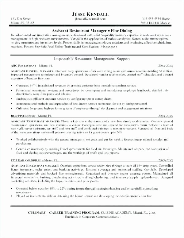 Bar Manager Job Description Resume Beautiful Restaurant Manager Job Description Template