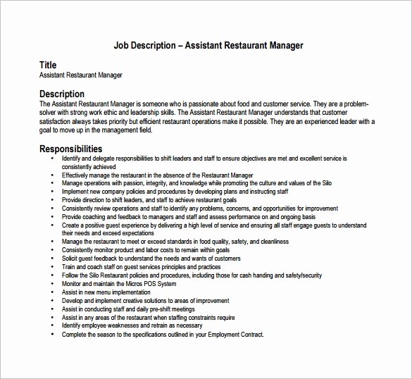 Bar Manager Job Description Resume Beautiful Restaurant Manager Job Description Templates 13 Free