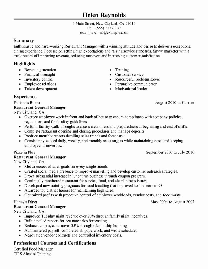 Bar Manager Job Description Resume Luxury Best Restaurant Manager Resume Example