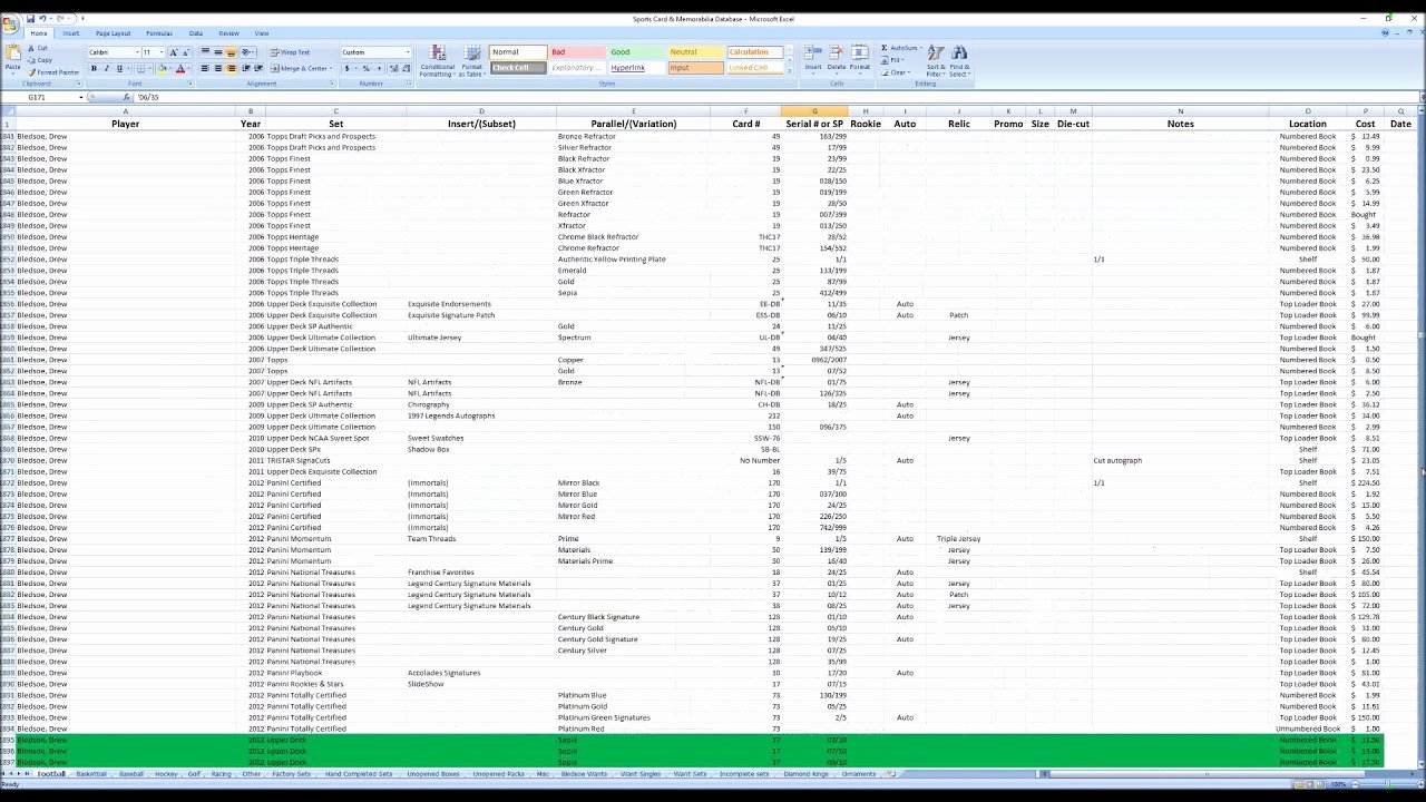 Baseball Card Inventory Excel Template Luxury My Excel Sportscard Spreadsheet Database Long Video