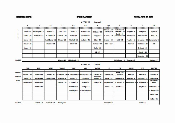 Baseball Depth Chart Template Excel Luxury 13 Football Depth Chart Template Free Sample Example