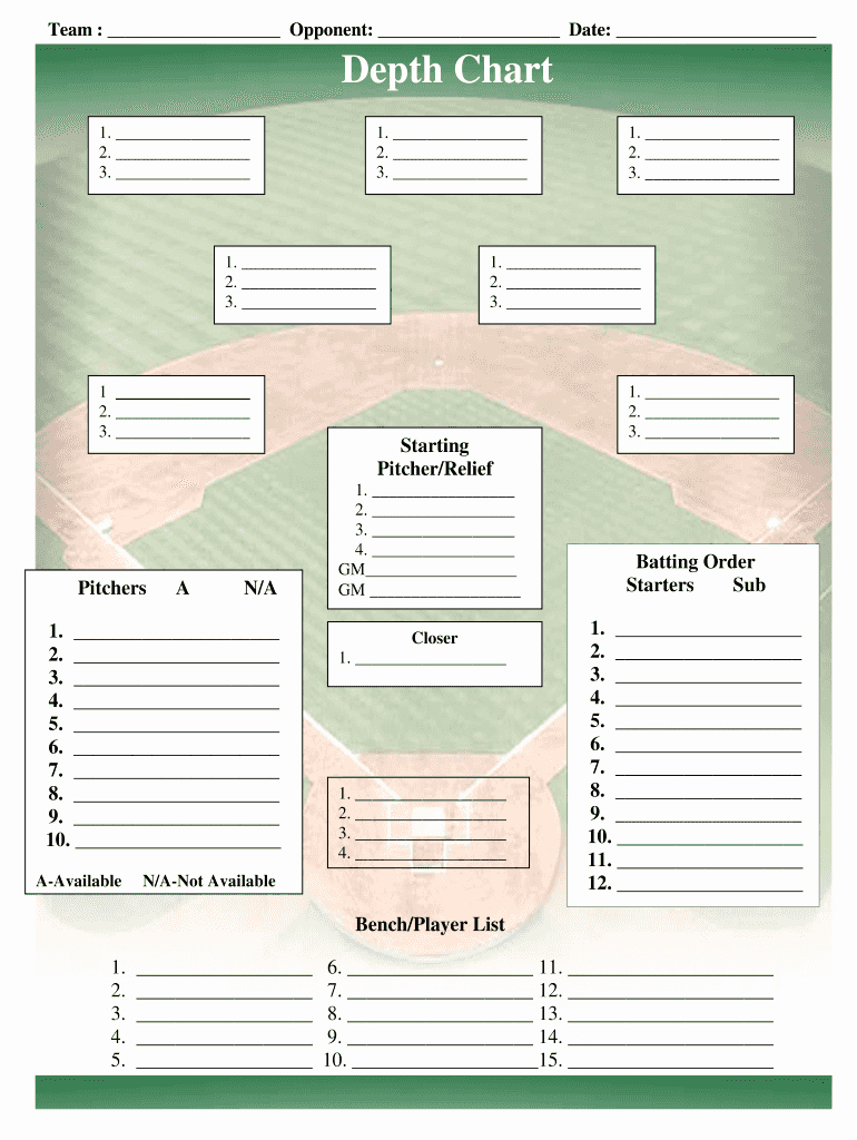 Baseball Depth Chart Template Excel Luxury Baseball Field Lineup Templatepdffiller Fill Line